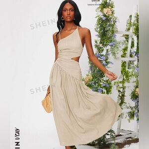 SHEIN brand new tan colored linen dress.